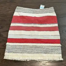 J. McLaughlin Carmela Short A-Line Striped Skirt with Fringe Size 0 NWT