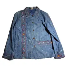 Vtg 1990s Parsley & Sage Botanical Floral Embroidered Button Up Denim Jacket M