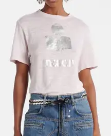 Isabel Marant Étoile Pink 100% Linen Graphic Logo T-Shirt Size M