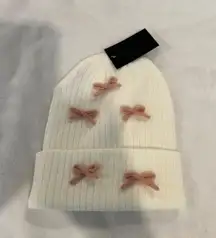 White pink ribbon beanie by cc