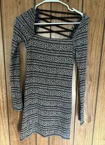 Free People  NWT Lined Lace MINI Square Neck LONG SLEEVED DRESS CROSS BACK $108