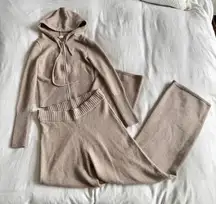 Gilly Hicks Oatmeal Beige Cozy Knit Sweatshirt & Pants Lounge Set Women’s M