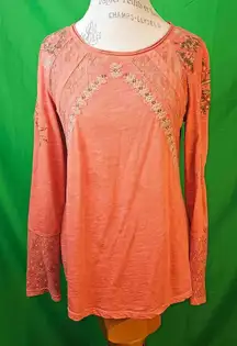 Sundance Womens Burnt Orange Splendor In Bloom Embroidered Shirt‎ Top Medium