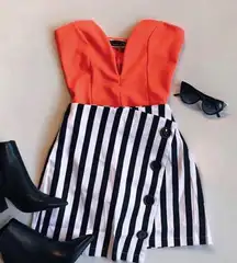 Orange Deep V Bodysuit 