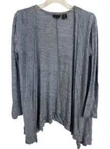 Tahari 100% Linen Heather Blue Open Front Asymmetrical Cardigan Size XS Boho