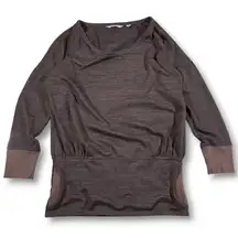 Athleta Heathered Charcoal 3/4 Sleeve Cinched Waist Top with Pockets XXS