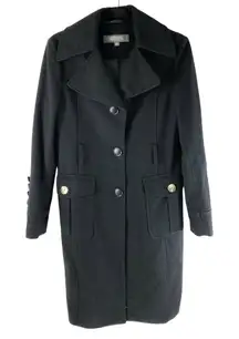 Kenneth Cole Reaction Womens Trench Coat Wool Blend Pockets Black Size 8