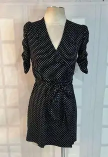 Veronica M short ruched sleeves black and white polka dot wrap dress size small