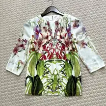 NWOT Ted Baker Zumbel Mirrored Tropics Pleated Blouse Size 0