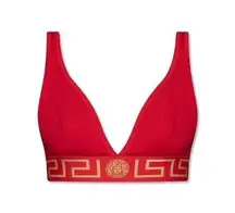 Versace Greca Medusa Border Triangle Bralette Top Bra Red Size 3 (Medium） New