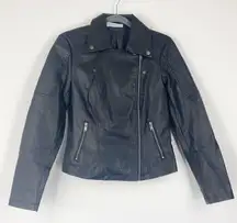 NOISY MAY Black Faux Leather Biker Moto Jacket Customized Babe on Back Small S