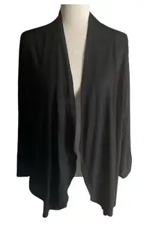 HOT GINGER-BLACK RIBBED OPEN FRONT LIGHTWEIGHT SWEATER-SIZE 1X Super cute, has stretch, 100% polyester, excellent condition  Measurements: Bust: armpit to armpit 28-32 inches  Length: shoulder seam to bottom 29 inches 