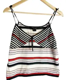 Marc Jacobs Cream Black Red Striped Sleeveless V-Neck Cashmere Blend Knit Top L