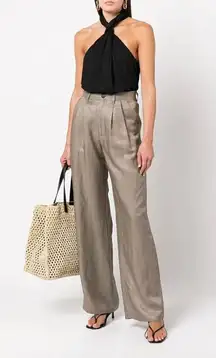 Anine Bing Carrie Khaki High Rise Wide Leg Trouser Pants Green Womens 36 Small