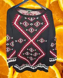 Lauren‎ Ralph Lauren Black/Red/ White Aztec Design Sweater Size Large