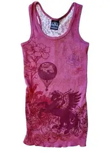 Vtg Klovis Tank Top Lace Back Pegasus Y2K Graphic Size Small