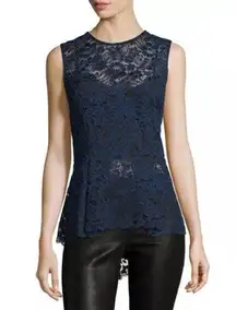 Veronica Beard Corded Lace Back-Zip Sleeveless Peplum Blouse Size 8