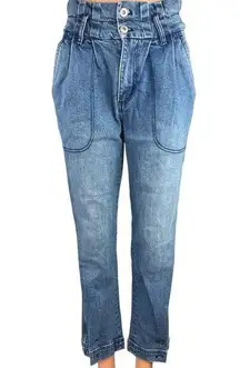 Something Navy Blue Medium Wash Faded High Rise Straight Leg Denim Jeans Sz 4