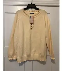 BTFBM SWEATER WOMENS SIZE Large BUTTON UP LONG SLEEVE Cream Ruffle Long Sleeves