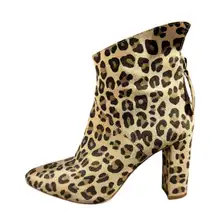 Matisse Leopard Print Ankle Boots Women 6M Leather Block Chunky Heel Statement