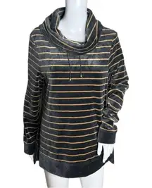 Chicos Shirt Womens Medium Gray Metallic‎ Gold Velour Lurex Stripe Cowl Zenergy