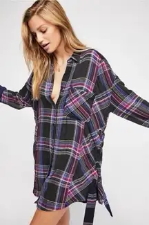 Free People Nordic Day Side Lace Up Flannel Top Shirt Tunic M Oversized Cabin