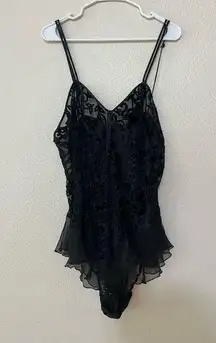 Lane Bryant Intimates black velvet lace floral ruffle Teddy bodysuit lingerie 4X