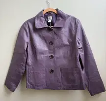 Chico’s Purple Ostrich Embossed Leather Button-Up Jacket Women's Sz 2 Large