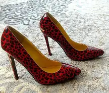 Highest Heel Collection Red Leopard Patent Leather Heels HOTTIE 13