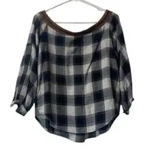 THML ‎ ANTHROPOLOGIE SIZE Small Plaid Top Boho Peasant Cottagecore Hippie Preppy