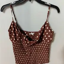 Reformation Carine Top, Brown Polka Dot, Size Large