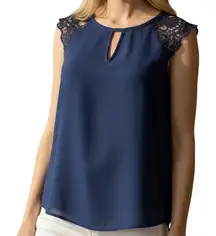 EXPRESS Navy Crochet Flutter Sleeve Top O'Ring Tie‎ Open  Back NWOT  Small