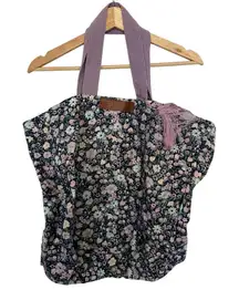 Laura Ashley purple green floral tote bag large capacity cargo cotton