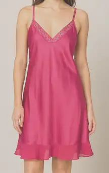 Vintage Valerie Stevens Satin Chemise Slip Dress Medium Ruffle Beaded V-Neck