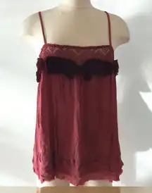 Free people rust burgundy guaze embroidered top Women’s Size M Medium