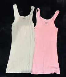 Mossimo Ribbed Tank Top Set Small Light Green & Pink Sleeveless Cotton Blend