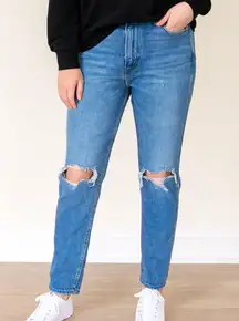 American Eagle Women's 0 X-Long Medium Wash Button Fly Hi Rise Girlfriend Jeans