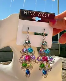 Nine West  earrings sliver tone blue purple yellow red pink green crystals drops