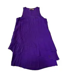 Alice + Olivia Tunic Dress Silk Ruffle Purple Tiered Asymmetric sz XS