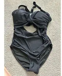 NWT Women's Black One Piece Swimsuit M Front Cross Keyhole Design