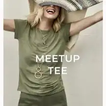 CAbi Olive Green “Meet Up” Twist Front Tee – Size Large