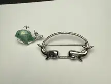 Whale Brooch / Tack Pin Lot Of 2 Sea Life Silver Tone