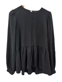 POMANDER PLACE Black Peplum Blouse Long Sleeve Keyhole Neck Women Size Medium