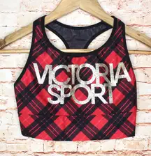 Victoria Sport | Glitter Logo Red Argyle Sports Bra