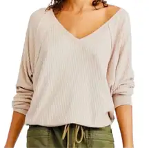 FREE PEOPLE Santa Clara Dolman Thermal Knit Top Cream Oversize Boho Fairy M, NWT