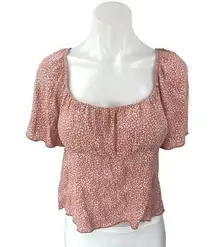 Urban Romantics Pink Floral Flutter Sleeve Cutout Peplum Crop Blouse Top Size S