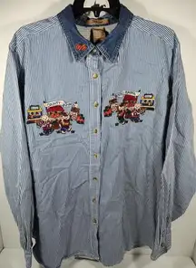 Just My Size Women's Denim Embroidered Pumpkin Button Up L/S Shirt  18W/20W