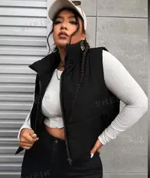 NWOT SHEIN EZwear Plus Zip Up Black Puffer Vest Coat Plus Curve 0XL XL Winter