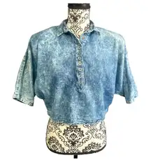 SWITCH USA Vintage Blue Acid Wash Half Button Blouse