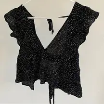 William B Backless Polka Dot Crop Blouse Black (Medium)